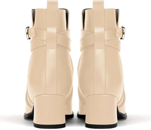 Miniatura 4 de WAYDERNS Botas altas de tobillo con hebilla casual para mujer, con correa de tobillo sólida mate, tacón bajo y grueso, 2 pulgadas
