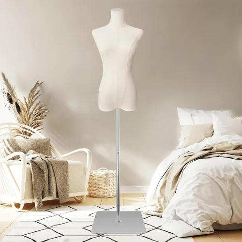 Miniatura 7 de Maniquí de forma de vestido para coser femenino de tela de lino negro con altura ajustable desmontable de 50 a 70 pulgadas, soporte de metal de alta