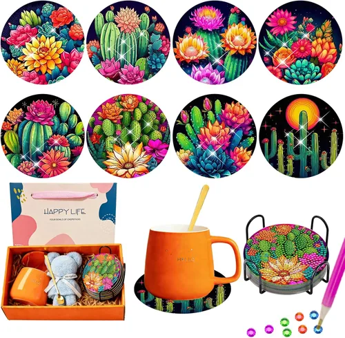 Miniatura 21 de TDOOW 8 Piezas Posavasos de Pintura de Diamante, Posavasos de Arte de Diamante de Girasol para Adultos DIY Posavasos de Arte de Diamante