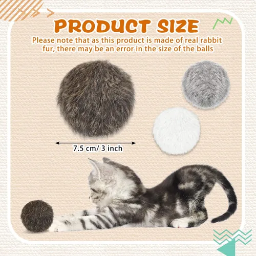 Miniatura 6 de LEIFIDE 12 piezas de pelo de conejo real, pompón, gatito, juguete esponjoso, bolas de sonajero suaves y mullidas para gatitos, mascotas, gatitos