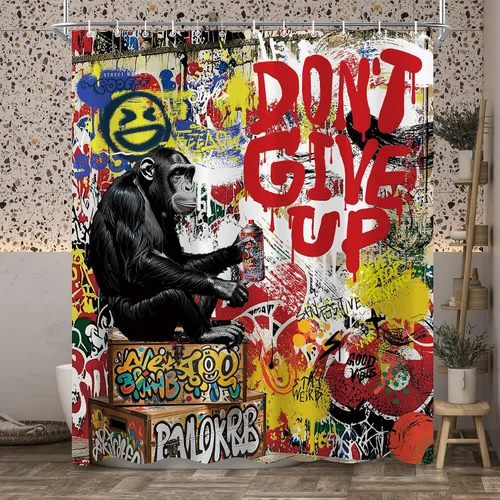 Miniatura 8 de Juego de cortinas de ducha inspiradoras de graffiti abstractas para baño, 60 pulgadas de ancho x 72 pulgadas de alto, divertidas cortinas de ducha