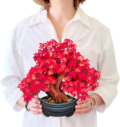 Freshcut Paper Tarjetas desplegables, árbol de arce rojo, ramo de flores de tamaño real de 12 pulgadas, tarjeta de felicitación emergente 3D,