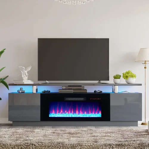 Miniatura 16 de AMERLIFE Soporte de TV con chimenea de 36 pulgadas, luces LED modernas para centro de entretenimiento de 70 pulgadas, armario de consola de TV de 2