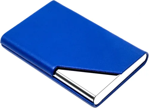 Padike Soporte para tarjetas de visita, funda de cuero mejorada, tarjetero de bolsillo para hombres o mujeres, soporte delgado de metal para Y-BU