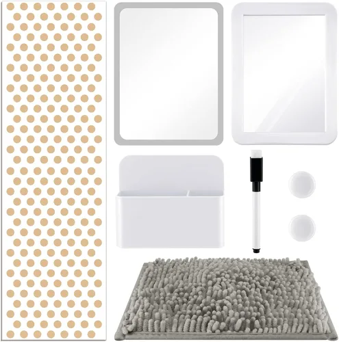 Miniatura 8 de Chunful Kit de accesorios para casillero, papel tapiz magnético, alfombra cuadrada, espejo magnético, pizarra blanca con marcador de borrado