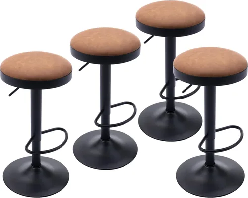 Miniatura 18 de CIMOTA Juego de 2 taburetes de bar redondos giratorios con espalda descubierta ajustable, taburete de bar moderno industrial para cocina, hogar