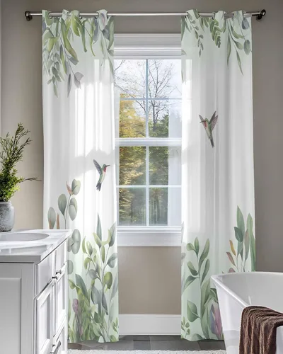 Miniatura 7 de Cortinas traslúcidas de eucalipto verde de 63 pulgadas de largo, juego de 2 paneles de cortinas para cocina, dormitorio, sala de estar, puerta