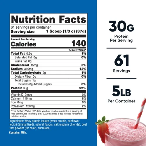 Miniatura 2 de Nutricost Aislado de proteína de suero (batido de fresa) 5LBS