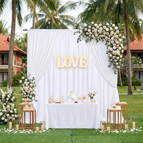 Miniatura 8 de Cortinas de Telón de Fondo Blanco de 2 Paneles 5 x 1,5 m de Poliéster, Telón de Fondo para Fotografía, Cortinas para Decoración de Fondo de Boda