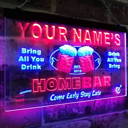 Miniatura 3 de Letrero de neón LED de doble color con texto en inglés "Bar Beer Est. Year", color azul y rojo, 16 x 12 pulgadas st6s43-p-tm-br azul y Red