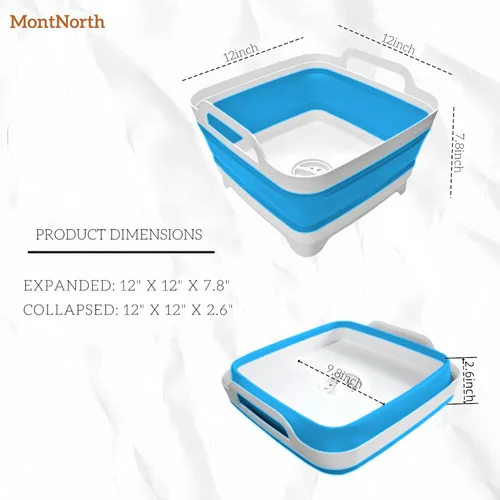 Miniatura 2 de Lavabo plegable de 9 L, tina plegable con tapón de drenaje, lavabo plegable portátil, fregadero de campamento para lavar platos, lavandería y uso