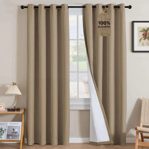 Miniatura 136 de H.VERSAILTEX Cortinas opacas de lino de 72 pulgadas de largo, 100% absolutamente opacas, con aislamiento térmico, con textura de lino, cortinas