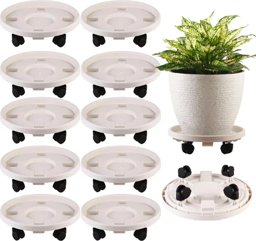 Miniatura 14 de Paquete de 3 organizadores grandes para plantas con ruedas de 13 pulgadas, soportes rodantes para plantas de plástico resistente, base rodante