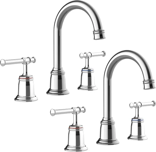 Miniatura 12 de Grifos clásicos de baño para fregadero de 3 agujeros, grifo de baño de 8 pulgadas, grifo de baño de oro cepillado generalizado con drenaje