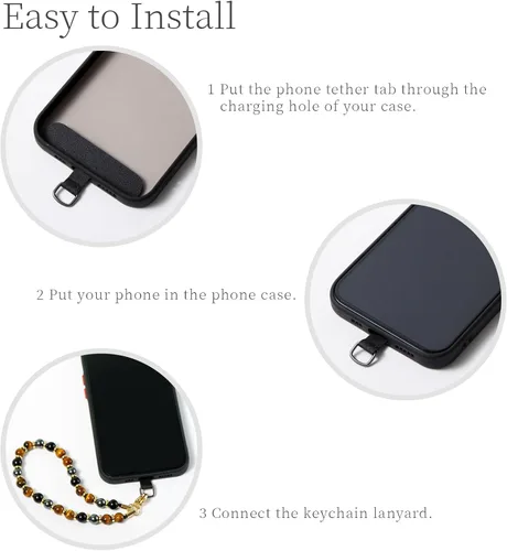 Miniatura 2 de 2 piezas de correa para teléfono con cuentas de mármol, cordón para teléfono celular con pestaña de sujeción, correa de cadena, correa de muñeca
