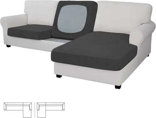 Miniatura 19 de Easy-Going - 4 Fundas de cojín elásticas para sofá seccional, izquierda/derecha, en forma de L, funda de asiento antideslizante, suave, flexible