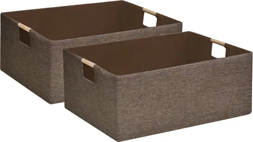 Miniatura 20 de Contenedor de almacenamiento para estantes, cestas rectangulares para armario, caja plegable con asas, color beige, cestas de estante, cajas