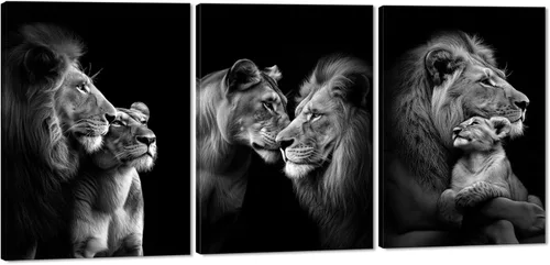 Miniatura 55 de 3 piezas modernas de lienzo de león de animales salvajes, pinturas de retratos de familia de leones, decoración de pared, obras de arte de sala