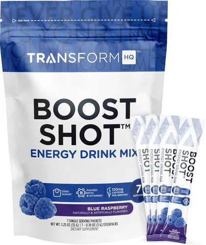 Miniatura 6 de TransformHQ Boost Shot - Paquetes de bebida en polvo sabor frambuesa azul, paquete de 7, suplementos energéticos para mujeres y hombres