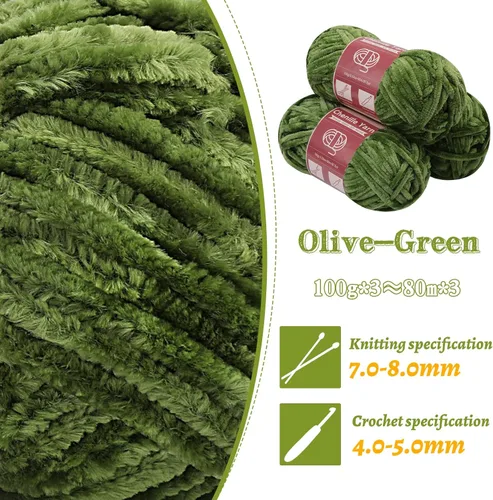 Miniatura 3 de Hilos de chenilla de LUNARM para crochet, tejer, 3 madejas de 240 metros de hilo grueso suave y voluminoso para tejer mantas, ropa y creaciones