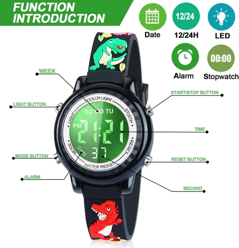 Miniatura 2 de Relojes LED impermeables para niños con alarma, juguetes para niños, regalos para niñas de 3 a 10 años