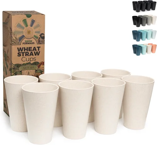 Miniatura 11 de Grow Forward Vasos de paja de trigo prémium – Vasos de plástico duro irrompibles sin BPA de 20 onzas – Vasos de plástico ligero reutilizables