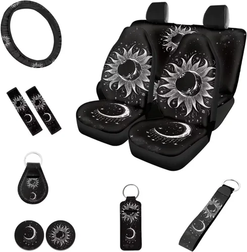Miniatura 12 de Accesorios estéticos para automóvil, juego completo de fundas de asiento de automóvil con flores bohemias para mujeres, damas, juego de decoración