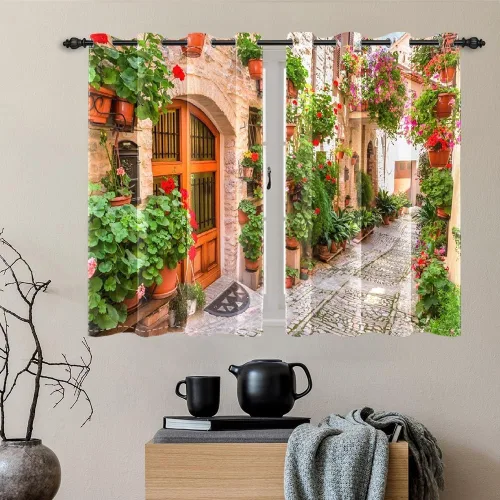 Miniatura 102 de Cortinas japonesas con pintura de tinta, monte Fuji, sol rojo, puesta de sol, hojas de bambú, cortinas de ventana para dormitorio, sala de estar