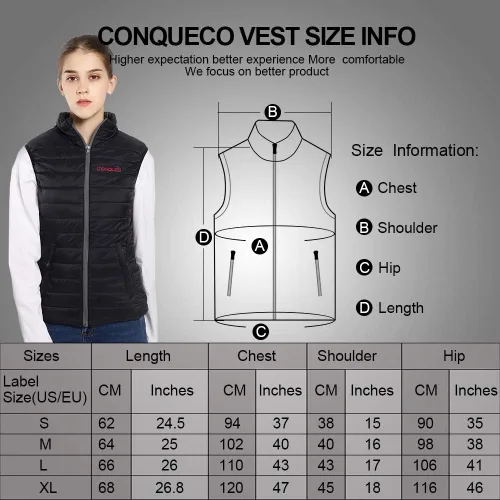 Miniatura 4 de CONQUECO Chaleco calefactable, chaleco térmico ligero para mujer con batería