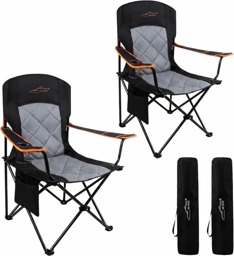 FAIR WIND Paquete de 2 Sillas de Camping Completamente Acolchadas de Tamaño Grande de Servicio Pesado Silla de Brazo Plegable Cuádruple Soporta 350