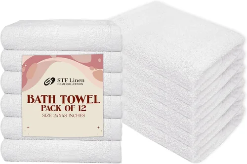Miniatura 10 de Paquete de 24 toallas de baño de algodón blancas de 22 x 44 pulgadas, ligeras, de secado rápido, de grado comercial