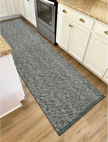 Miniatura 29 de LEEVAN - Alfombras lavables para cocina de 3 x 5 pies, alfombra de color crema para dormitorio, alfombra de algodón tejida para entrada, alfombra