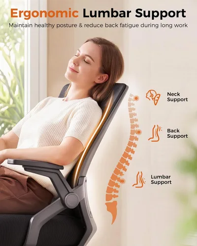 Miniatura 4 de GTPLAYER Silla de oficina ergonómica con reposabrazos abatibles, silla ejecutiva para computadora en casa, malla transpirable y cómodo soporte negro