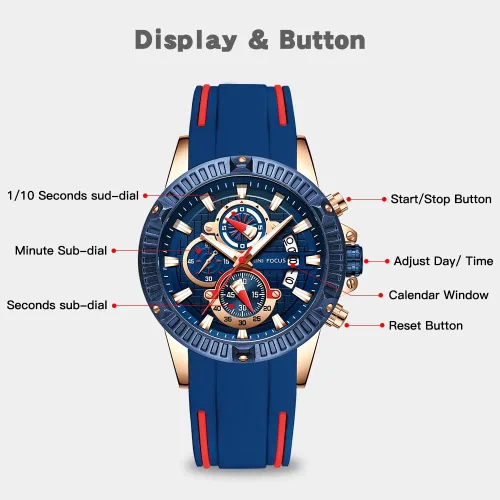 Miniatura 5 de Mini Focus Men Watch Casual Fashion Wrist Watches (ChronographWaterproofLuminousCalendar) Silicon Band Quartz Watches for Men