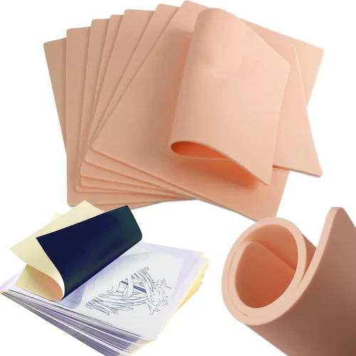 Miniatura 9 de Yuelong El kit de 30 piezas de papel de transferencia y piel de práctica de tatuaje en blanco incluye 10 piezas de piel falsa y 20 piezas de papel