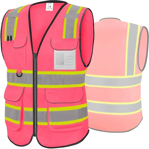 Miniatura 14 de TICONN Chaleco de seguridad reflectante de alta visibilidad Clase II de malla para mujeres y hombres Cumple con los estándares ANSI Blanco