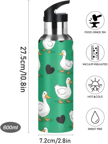 Miniatura 9 de Cartoon White Ducks Green Stainless Steel Water Bottle 20 Oz Leakproof Water Bottles, BPA-Free Sport Water Bottle Insulated