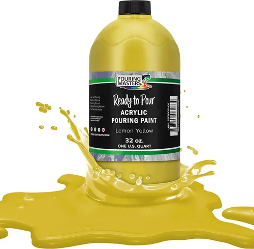 POURING MASTERS Pintura Acrílica Amarillo Limón Lista para Verter - Premium de 32 Onzas Premezclada a Base de Agua - para Lienzo, Madera, Papel,