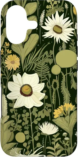 Miniatura 32 de iPhone 13 Wildflower, patrón de flores botánicas verdes, funda de flores silvestres boho