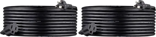 Amazon Basics Cable de extensión, 13 amperios, 125 V, 20 pies, color negro, paquete de 2