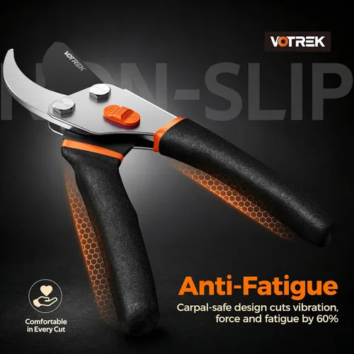 Miniatura 5 de VOTREK® Tijeras de podar, podadora de jardín profesional de 8.5 pulgadas con resorte a prueba de atascos y hoja SK5 siempre afilada, cortaúñas