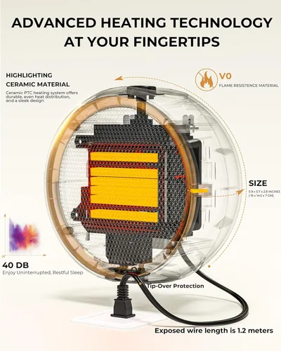 Miniatura 2 de Calentador de espacio para uso en interiores, calentador eléctrico portátil con calentamiento rápido 2S y cerámica PTC, protección contra