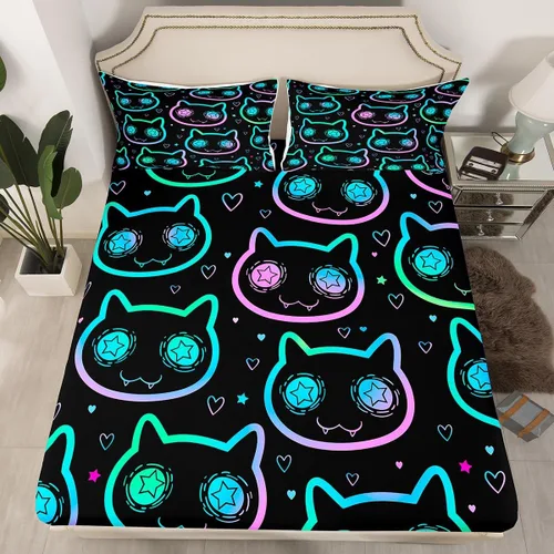 Miniatura 16 de Erosebridal Sábanas de calavera de azúcar, sábana bajera ajustable de Halloween, tamaño individual, ropa de cama de galaxia trippy morada, funda