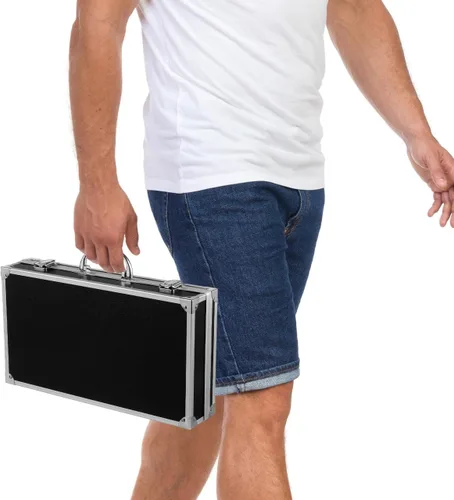 Miniatura 9 de Maletín de aluminio negro con cerradura, maletín de aluminio para hombres o mujeres, funda rígida de metal con espuma para equipaje de viajero