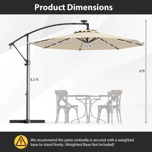 Miniatura 4 de Tangkula Sombrilla solar de patio de 10 pies, sombrilla voladiza para exteriores con rotación de 360 grados, poste de aluminio, fácil ajuste