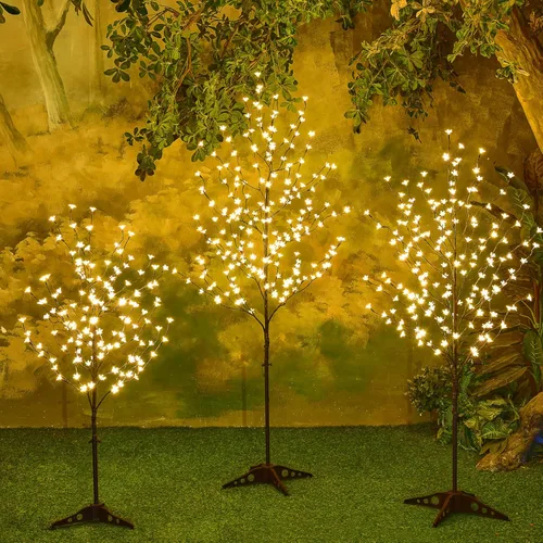 Miniatura 2 de Lightshare Árbol de flor de cerezo con luz LED, 4 pies, 5 pies y 6 pies, blanco cálido, paquete de 3, decoración del hogar, jardín, verano, boda