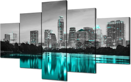 Miniatura 15 de Cawpom Arte de pared de Los Ángeles en blanco y negro, cuadro decorativo para pared, diseño de horizonte de Los Ángeles, póster de palmera, marco