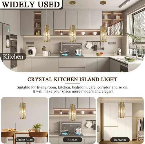 Miniatura 4 de Luces Colgantes Luz Colgante Dorada Moderna, Mini Lámpara Colgante de Cristal, Iluminación Colgante Ajustable para Cocina, Comedor y Dormitorio