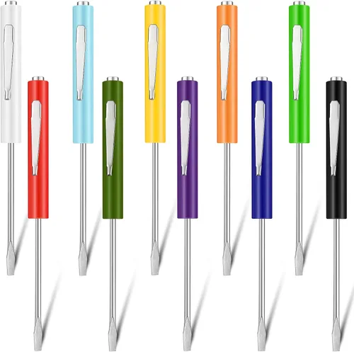 Honoson 10 Piezas de Destornillador de Bolsillo Mini con Puntas y Clips de Bolsillo Magnéticos, Ranurados, Pequeños con Hoja de Cuchilla Única para