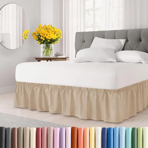 CGK Linens - Falda de cama envolvente con volantes, color crema, para camas de tamaño individual con altura de 12 pulgadas sin arrugas, plisada con